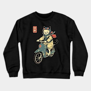 Japanese Samurai Cat on Motorcycle Kawaii Ninja Cat Crewneck Sweatshirt